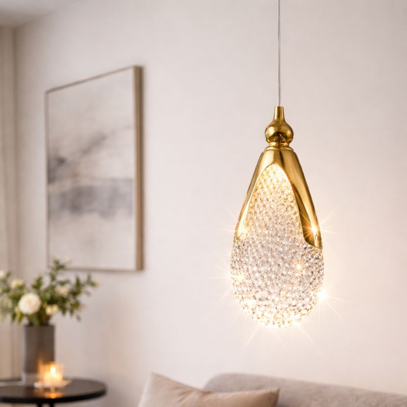 Lustre Pendente de Luxo Led - Pérola Dourada