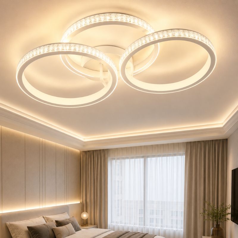 Luminária de Teto Plafon de Sobrepor 3 Arcos Efeito Cristal Genebra LEDZ - Branco ou Preto