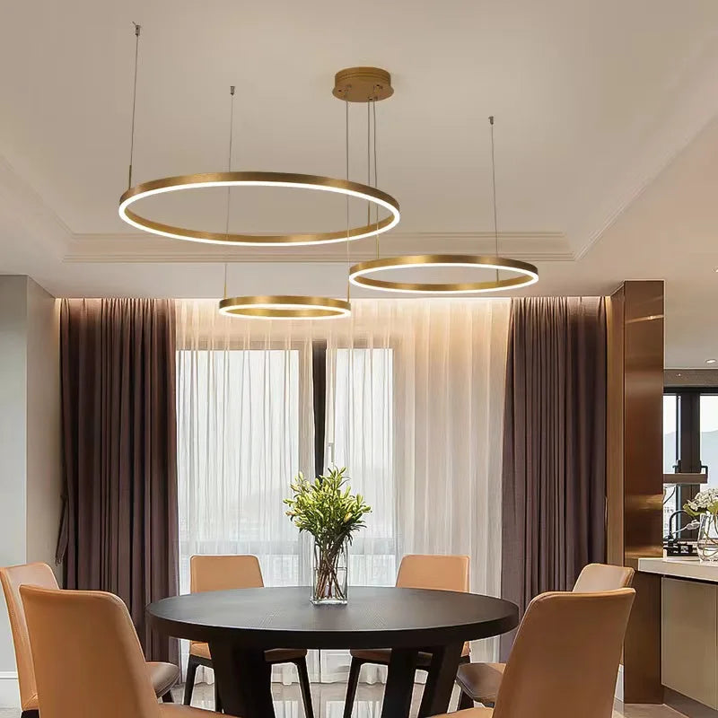 Lustre Pendente de Luxo Coliseum LEDZ - 3, 4 ou 5 Anéis - Preto/Branco/Dourado