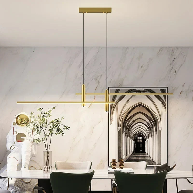 Lustre Pendente Minimalista Linear Foco Tubular Duplo LED