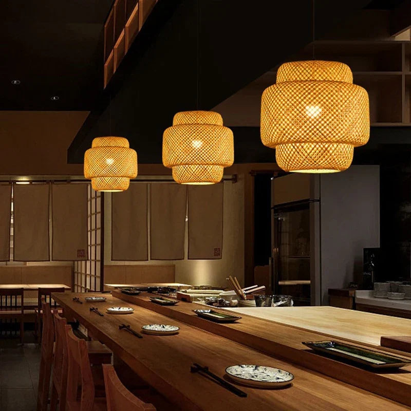 Lustre Pendente Estilo Japonês Wabi Sabi Bambu Artesanal - Takumi Led