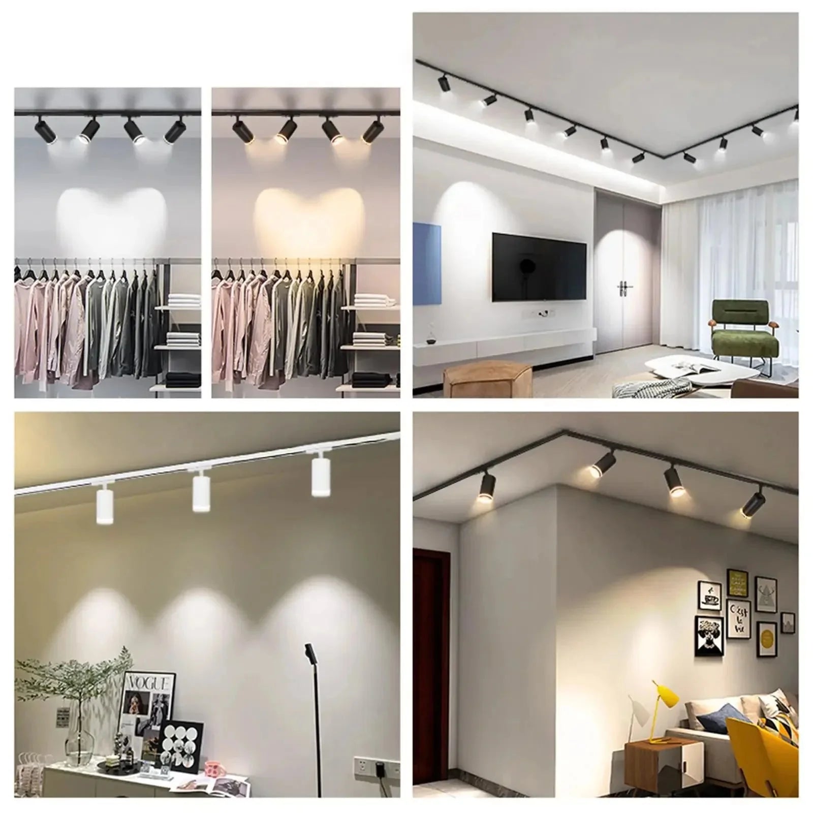 Luminária Trilho de Teto Eletrificado Modular Com Spots Ajustáveis, GU10, LEDZ - Preto/Branco