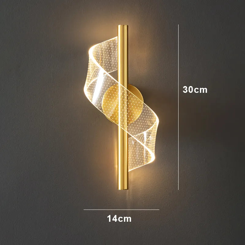 Luminária Arandela de Parede Espiral Acrílico LEDZ – Dourado/Preto