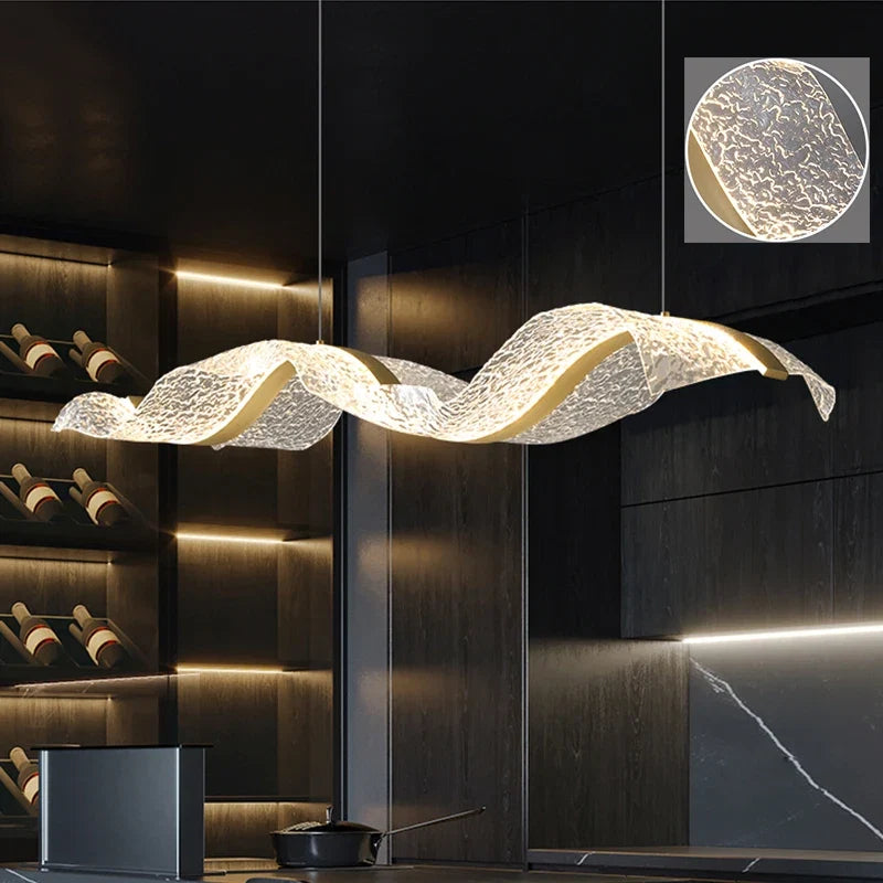Lustre Pendente de Luxo Ondas em Efeito Cristal LEDZ - 80cm - Preto ou Dourado