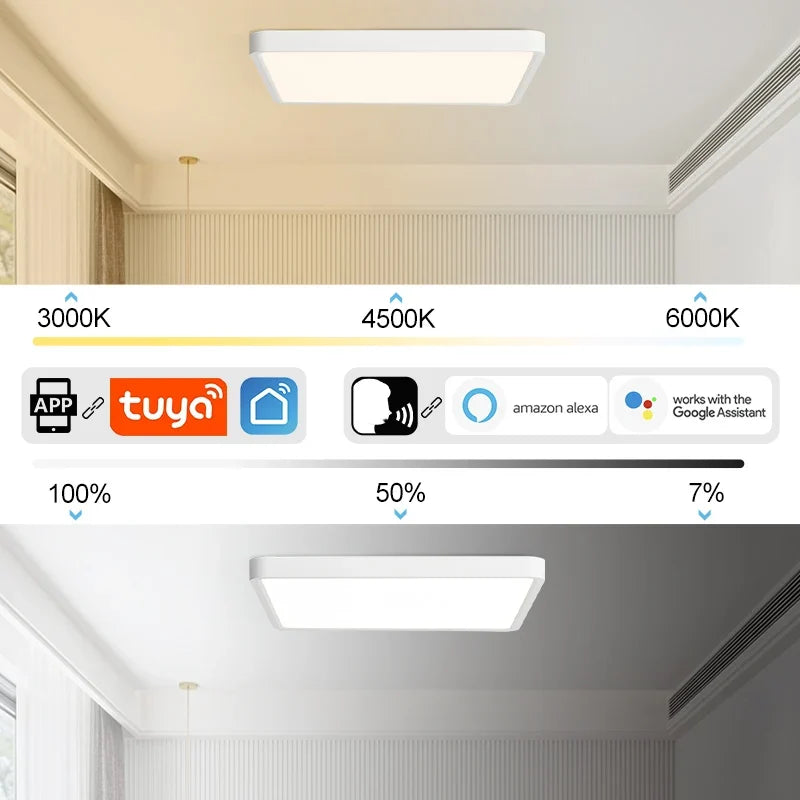 Luminária de Teto Plafon Ultra Slim LED - Quadrado com Conexão ALEXA e App de Celular