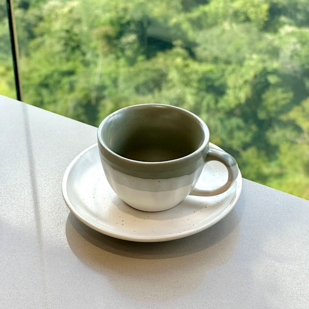 Jogo 4 Xícaras de Café com Píres Cerâmica Ombre Verde 85ml