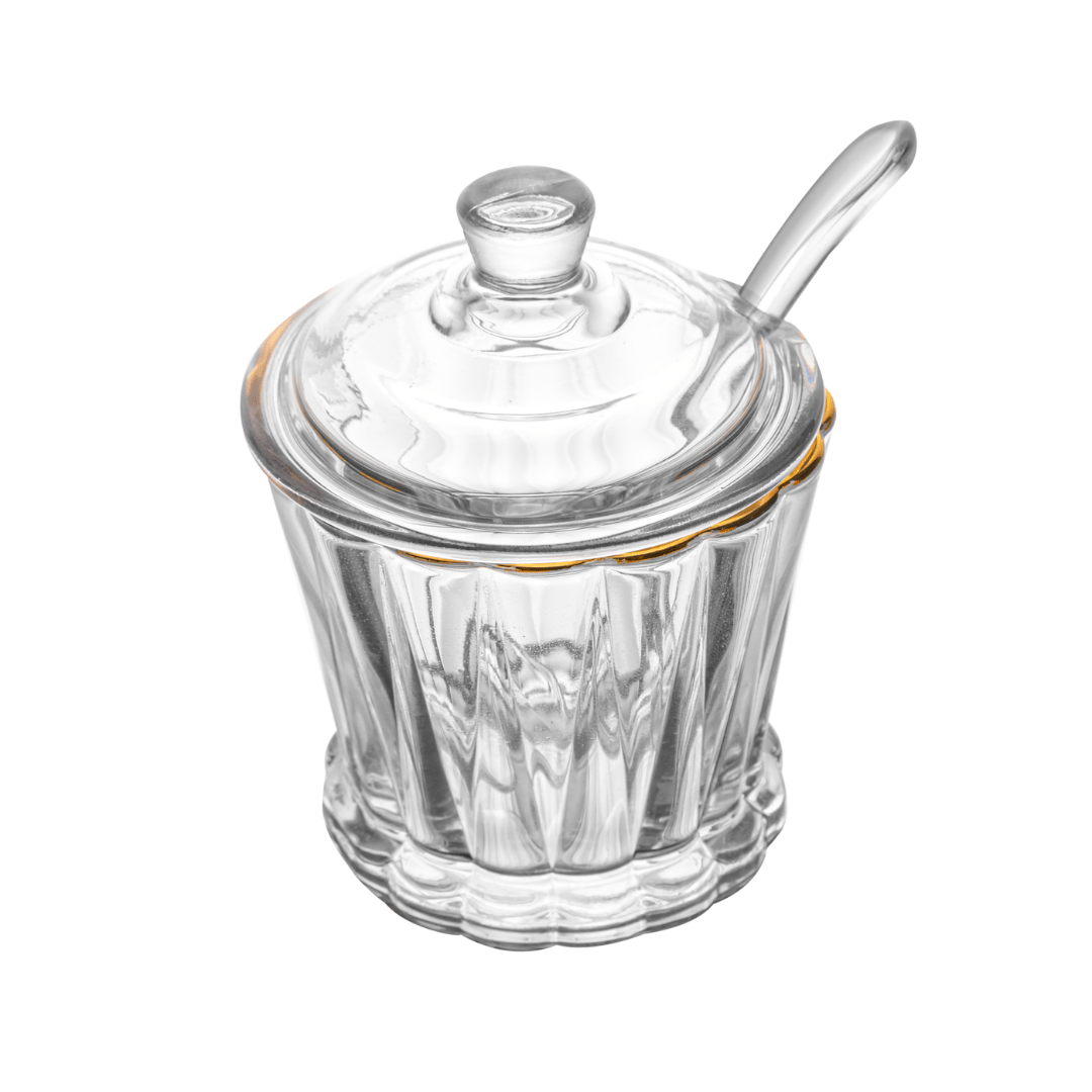 Açucareiro Radial em Cristal com Colher Fio de Ouro 210ml