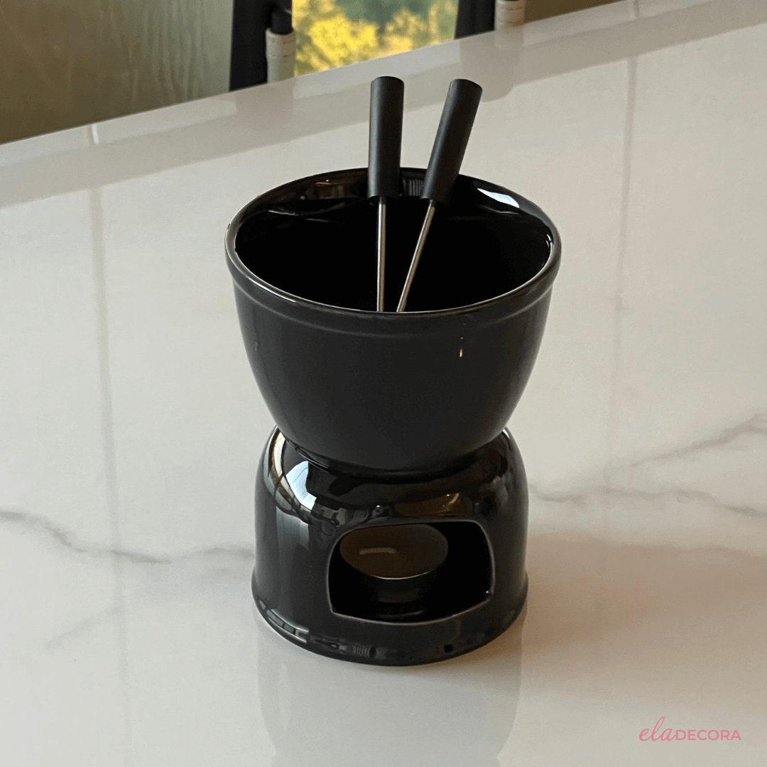 Aparelho de Fondue para Duas Pessoas Preto 4 Peças 400ml