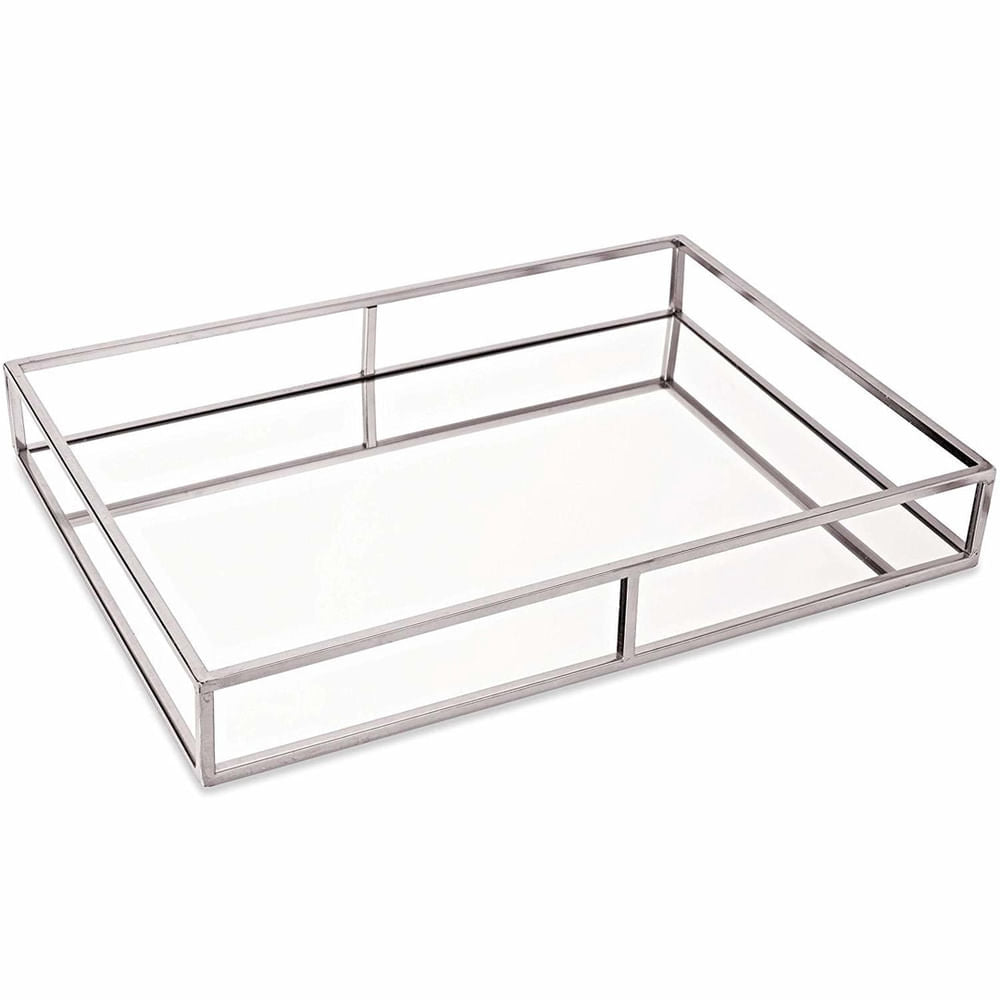 Bandeja de Metal com Espelho Cromado 49cm