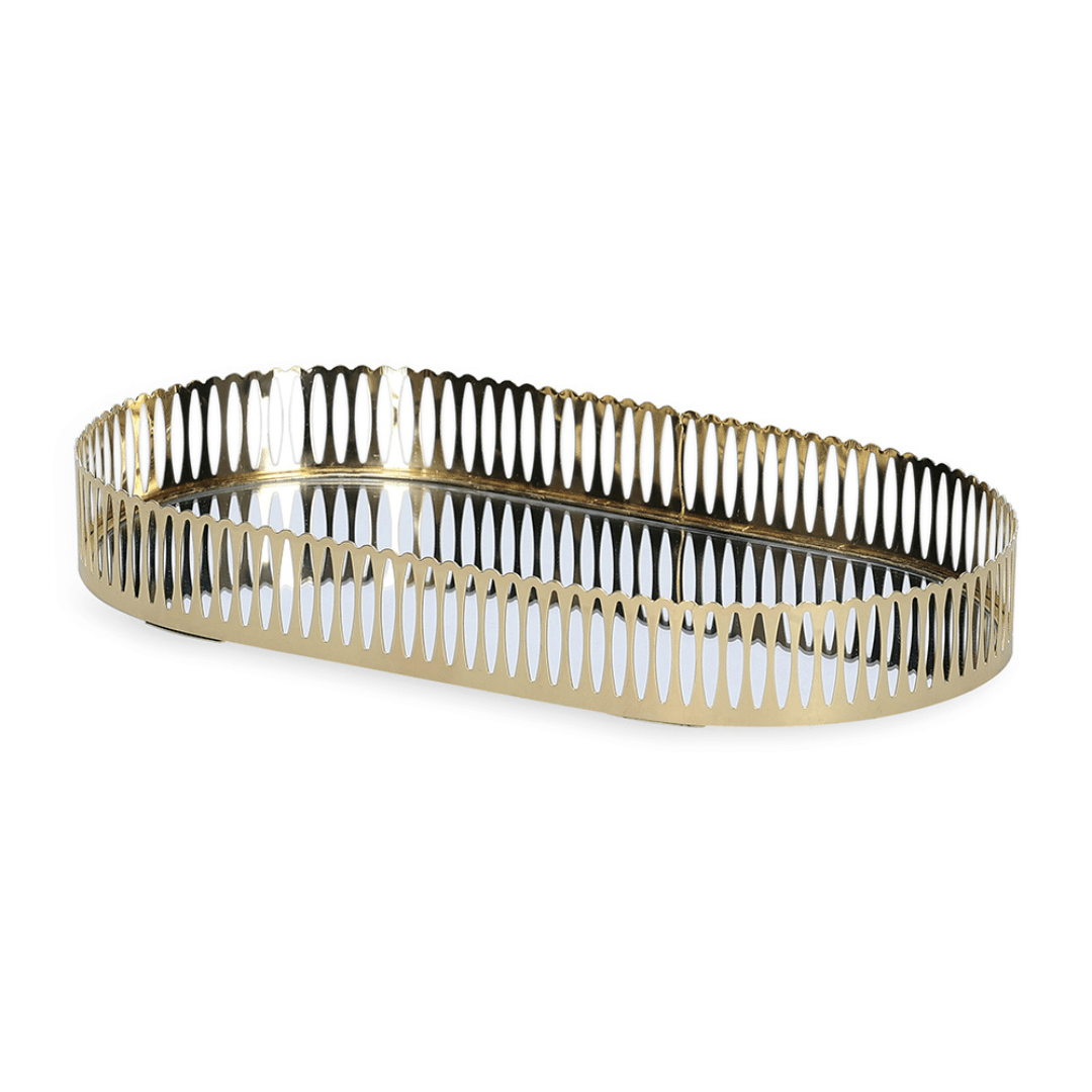Bandeja Oval de Metal Espelhada Dourada 32,5cm