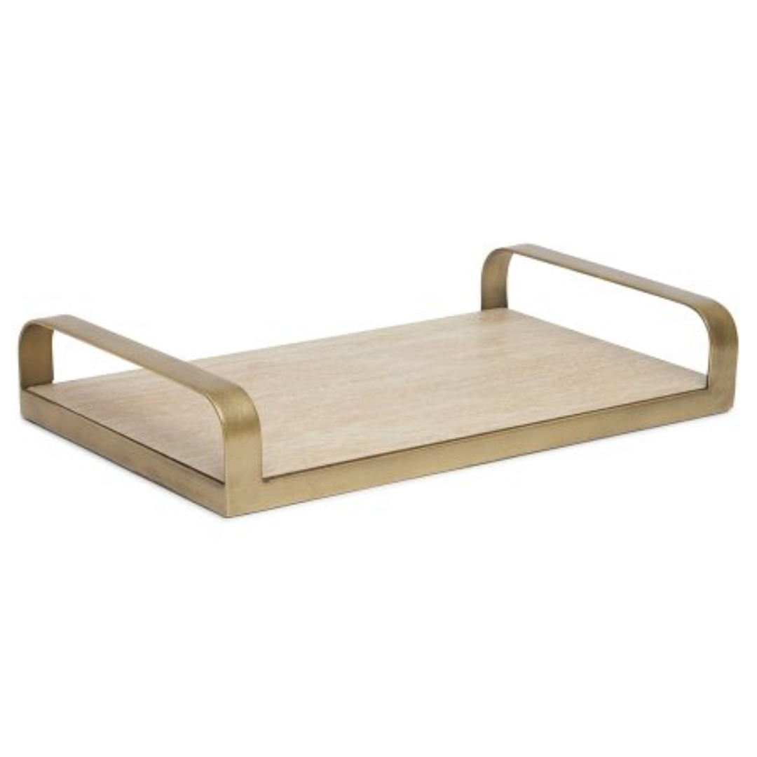 Bandeja Decorativa em MDF e Metal Champanhe 41cm