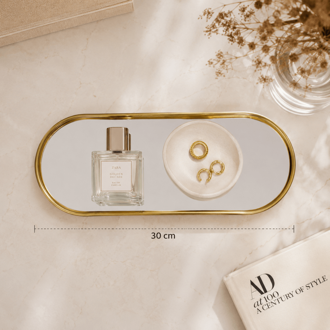 Bandeja Decorativa Espelhada Oval Dourada 30cm