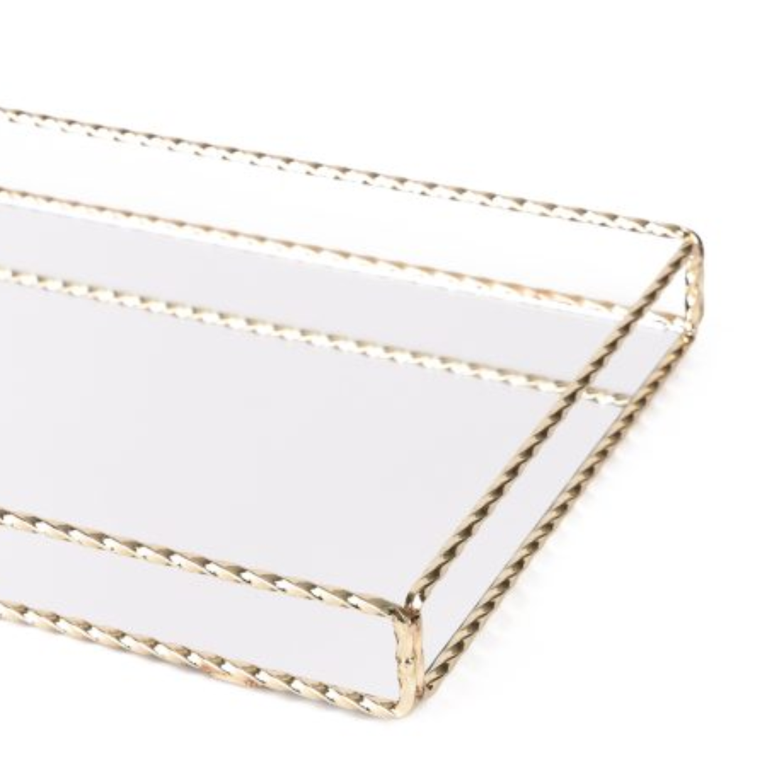 Bandeja Retangular Metal Espelhada Dourada 36,5cm