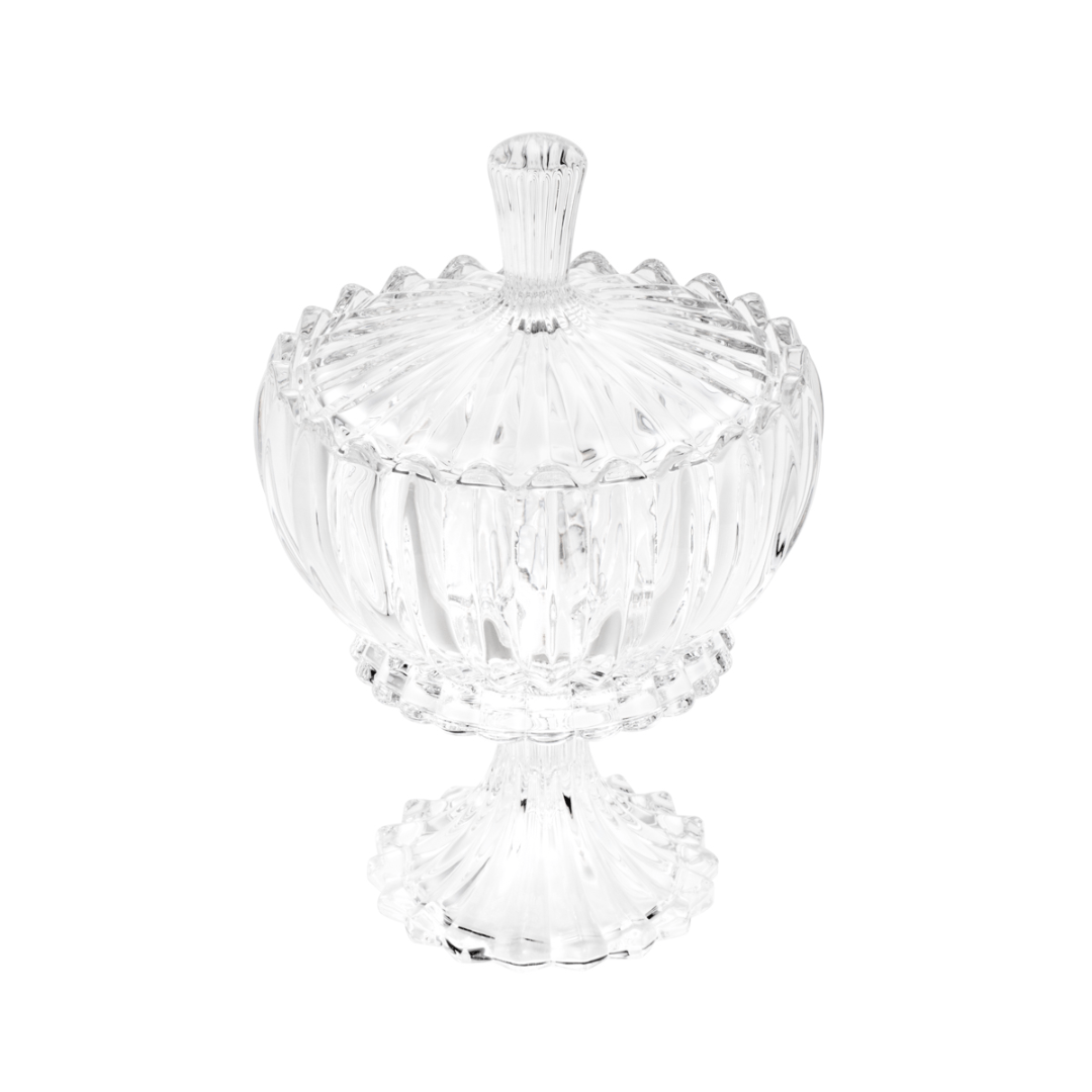 Bomboniere Potiche Geneva com Pé e Tampa de Cristal 18cm