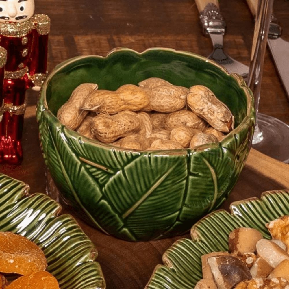 Bowl Centro de Mesa de Cerâmica Leaf Folha de Banana Verde 16cm