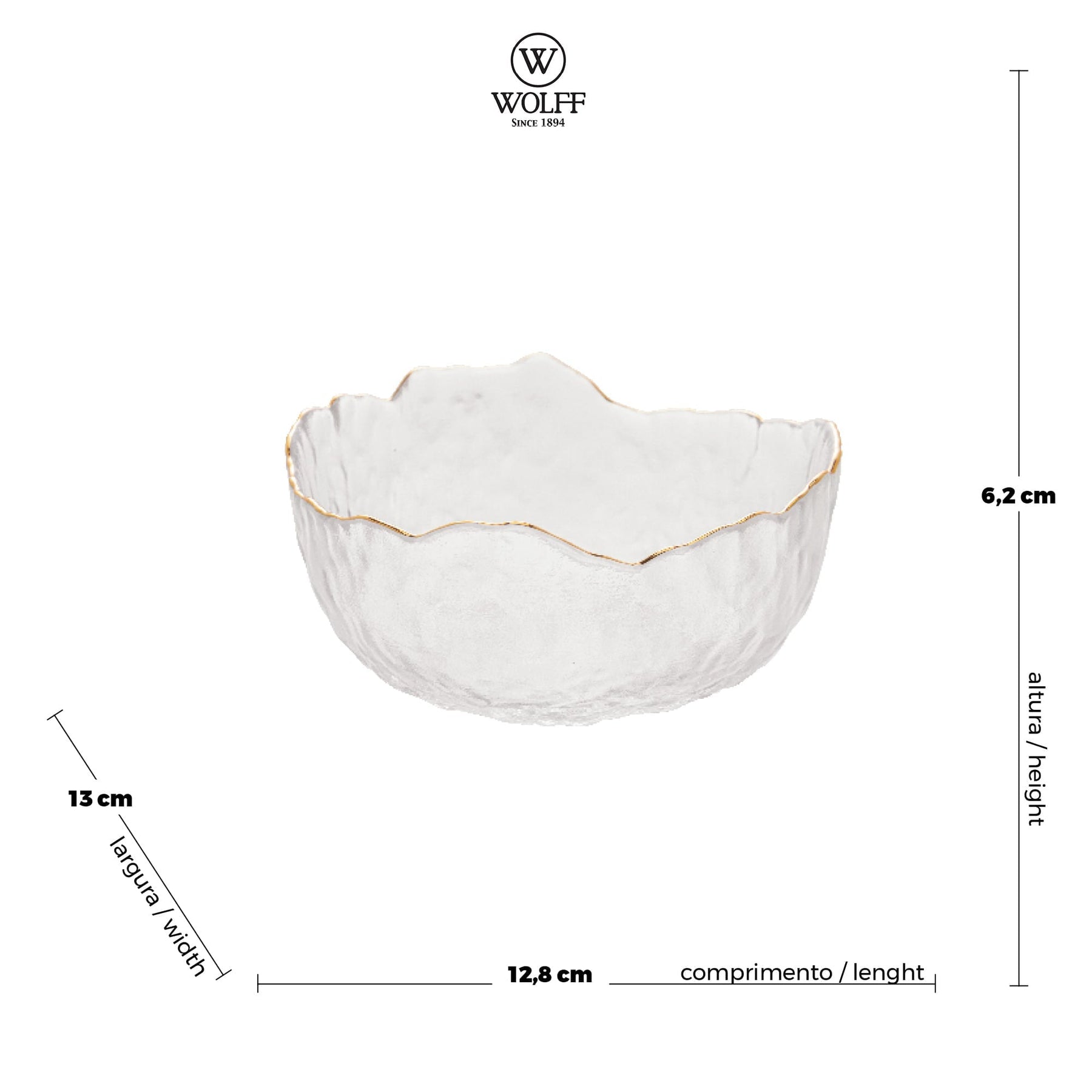 Bowl Cristal de Chumbo Martelado com Borda Dourada Taj 13cm
