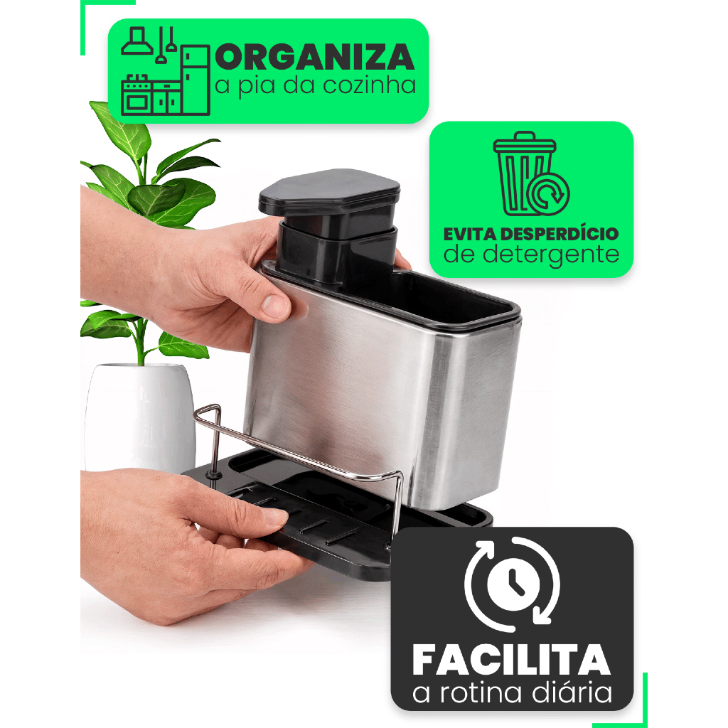 Dispenser Porta Detergente E Esponja 3 Em 1