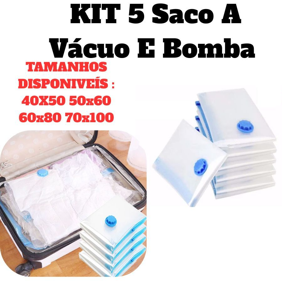 Kit Vácuo Inteligente Pro: 5 Sacos + Bomba Automática