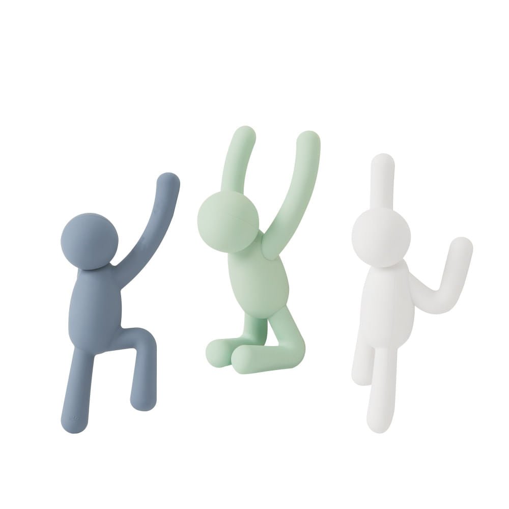 Buddy Conjunto Cabideiro Gancho de Parede Verde Azul e Branco - 3 Peças