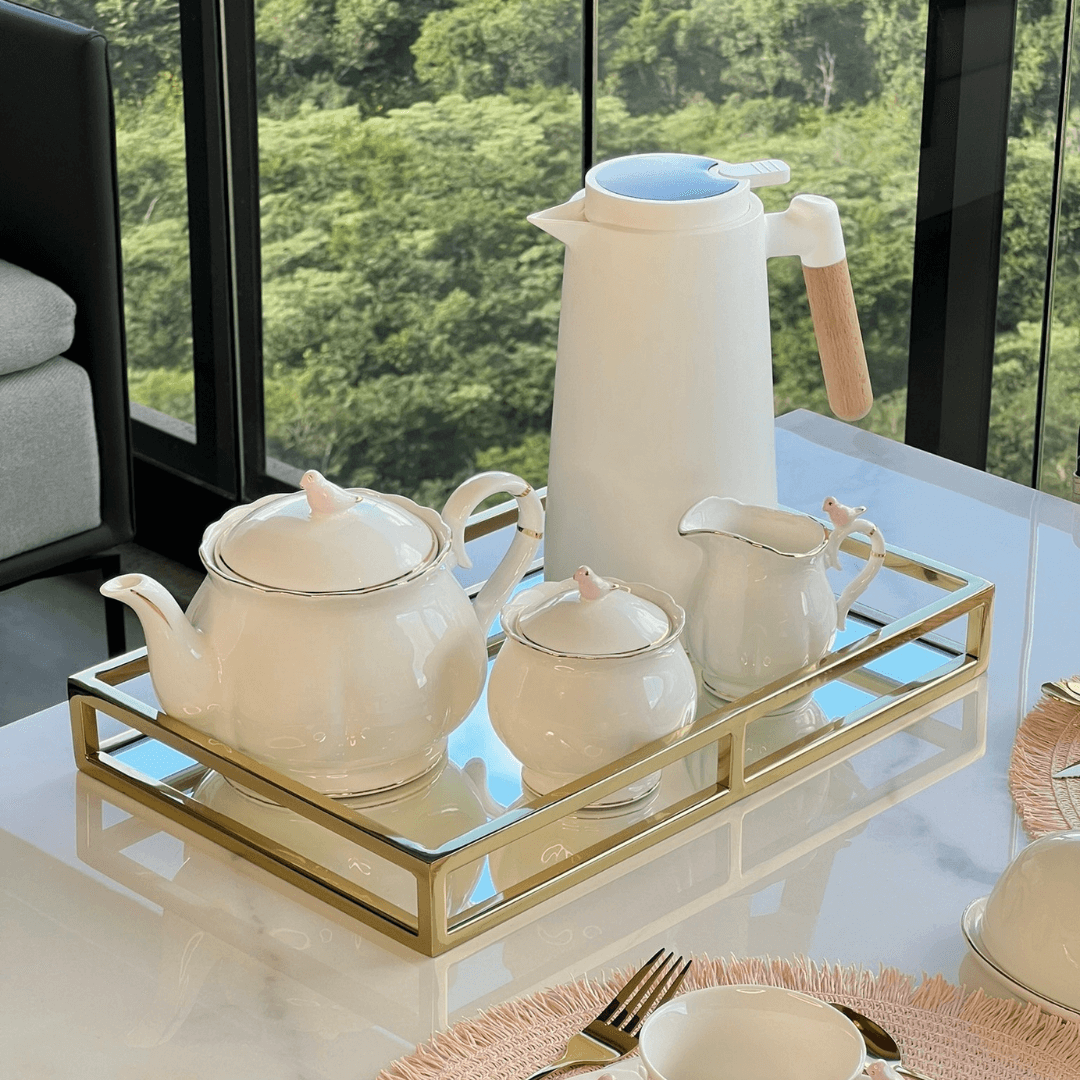 Bule de Porcelana Birds Branco 1 Litro