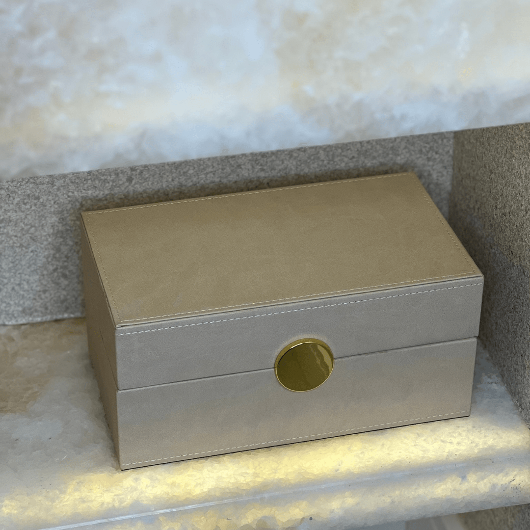 Caixa Decorativa em MDF e PU Bege 23cm P