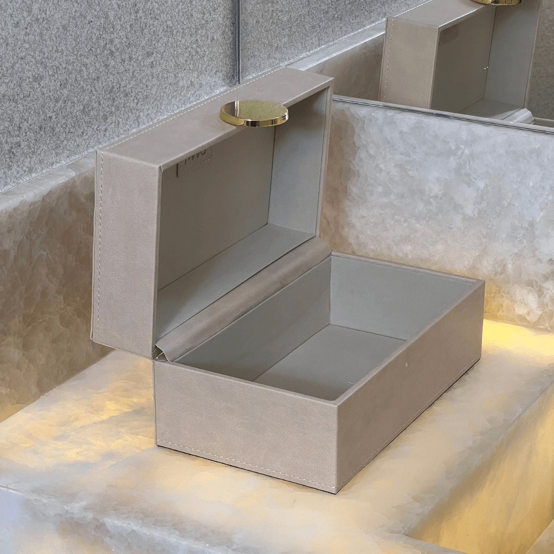 Caixa Decorativa em MDF e PU Bege 23cm P
