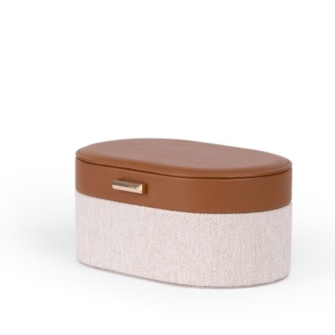 Caixa Decorativa em MDF e PU Marrom e Bege 66cm