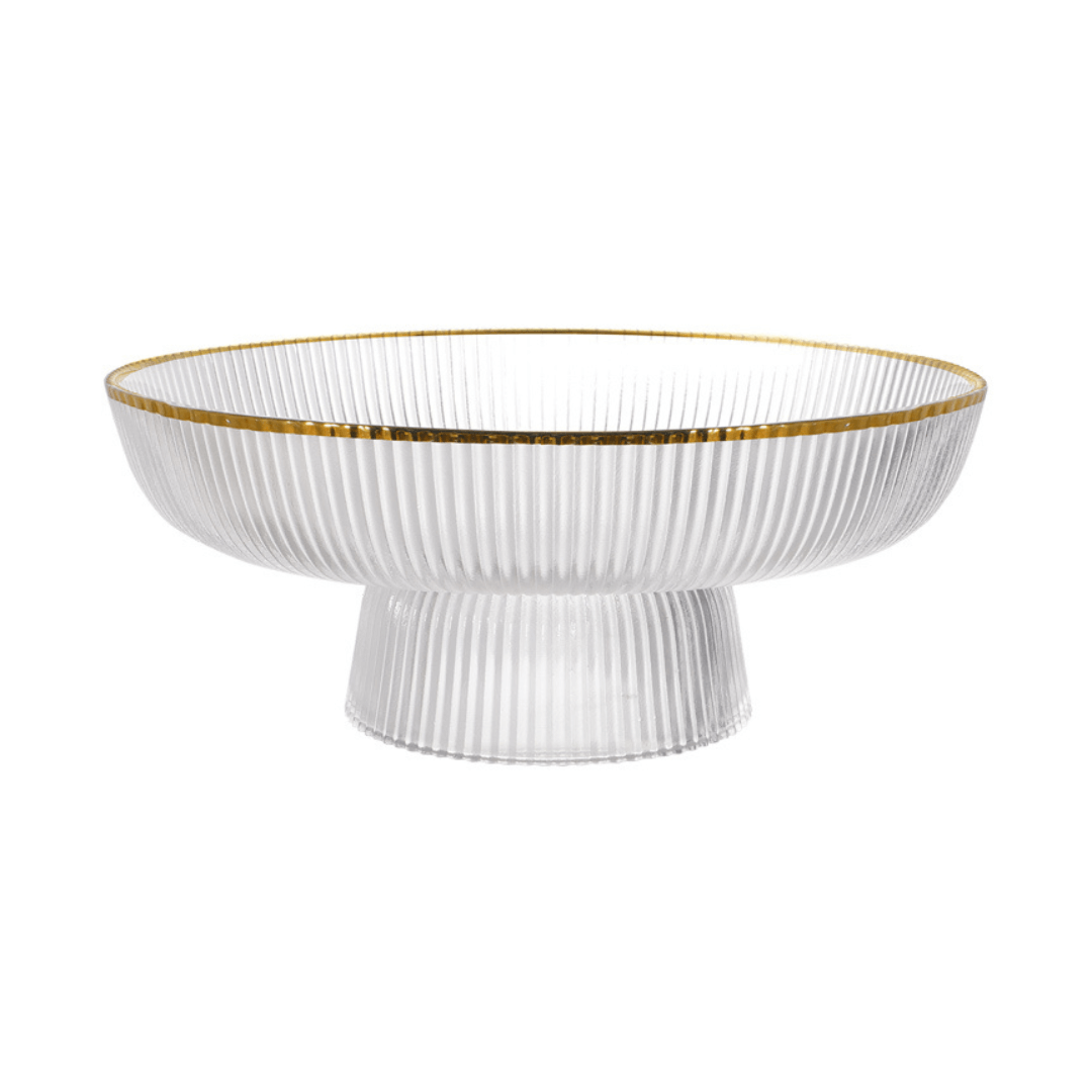 Centro de Mesa de Vidro com Pé Graffiato Transparente e Borda Dourada 26cm