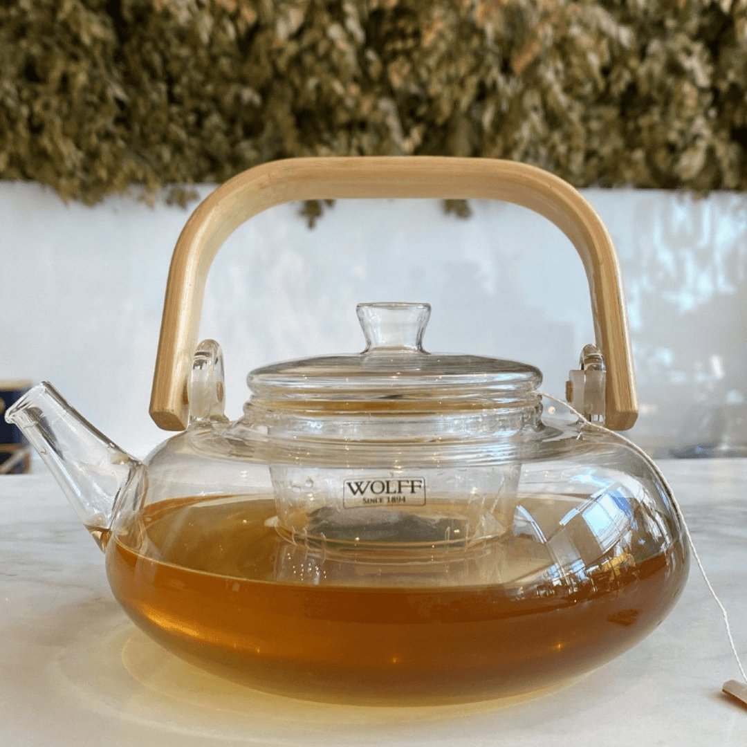 Chaleira de Vidro Borossilicato com Alça de Bambu 800ml