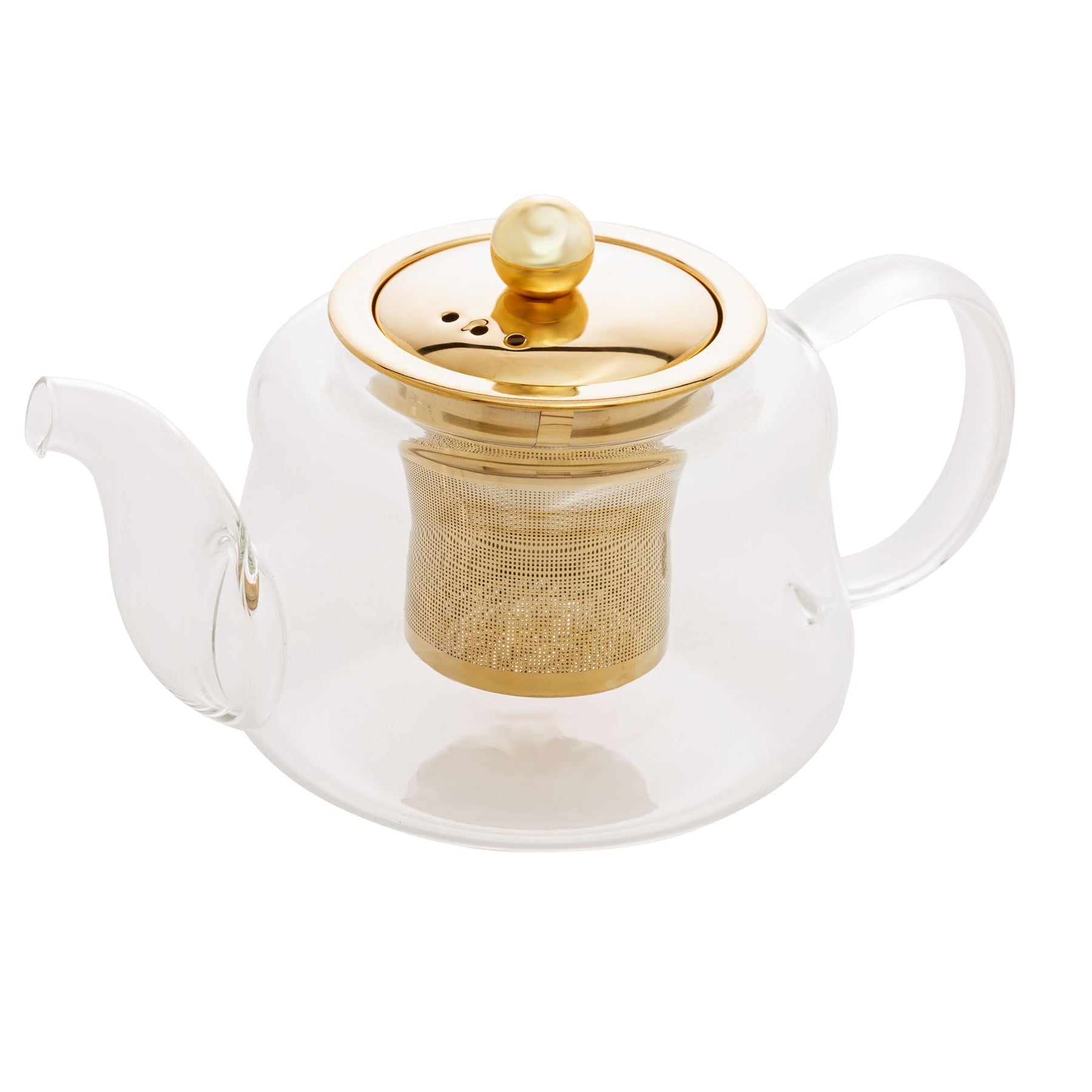 Chaleira de Vidro Borossilicato com Infusor Dourado Inox 600ml