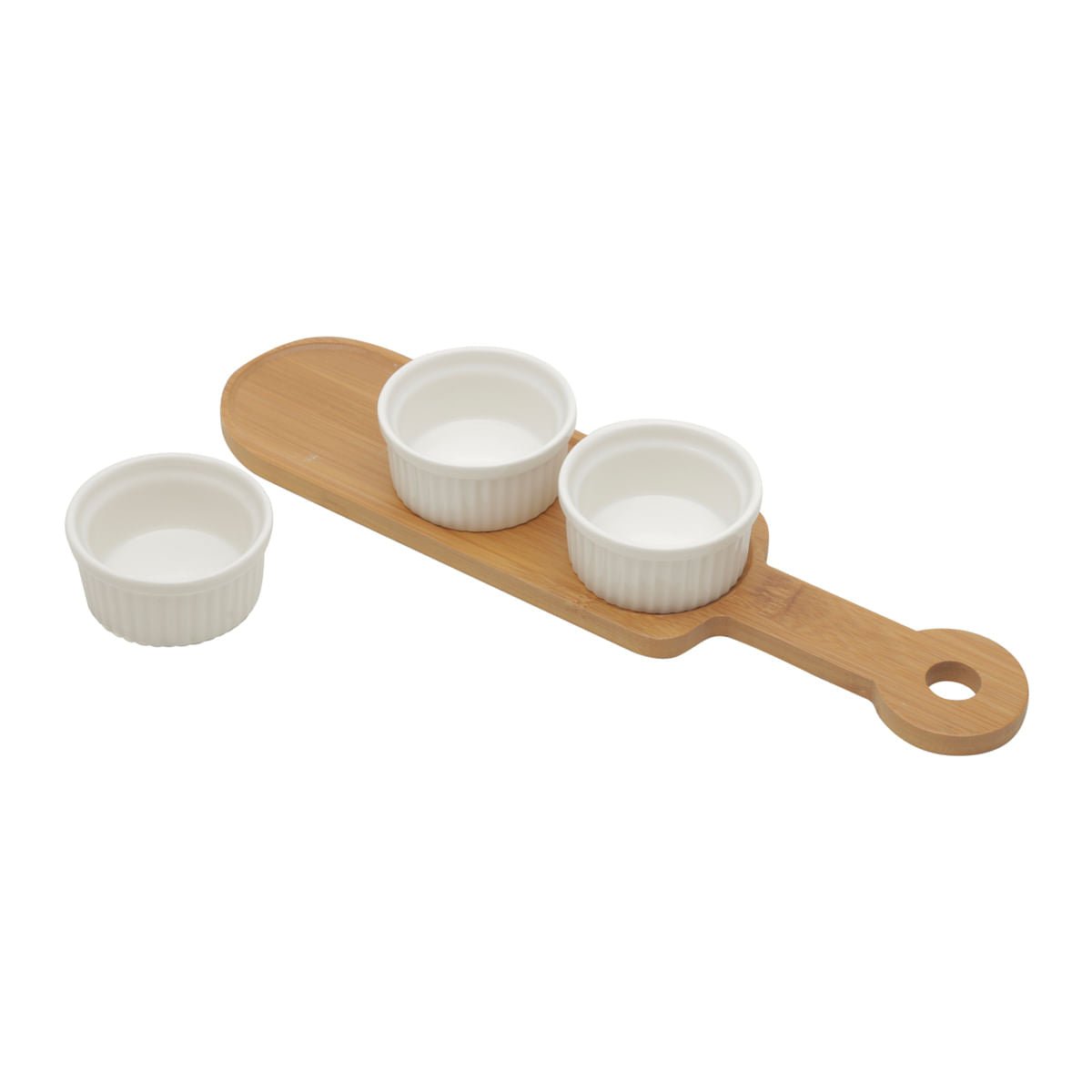 Conjunto 3 Petisqueiras Porcelana com Suporte Bambu 33cm