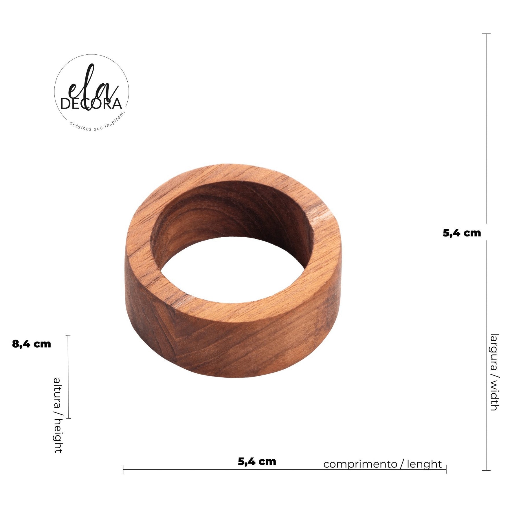 Conjunto 4 Anéis de Madeira para Guardanapo Marrom 8,4cm