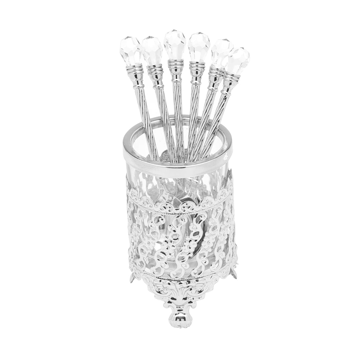 Conjunto 6 Colheres Com Suporte De Zamac Niquelado Crystal 14cm