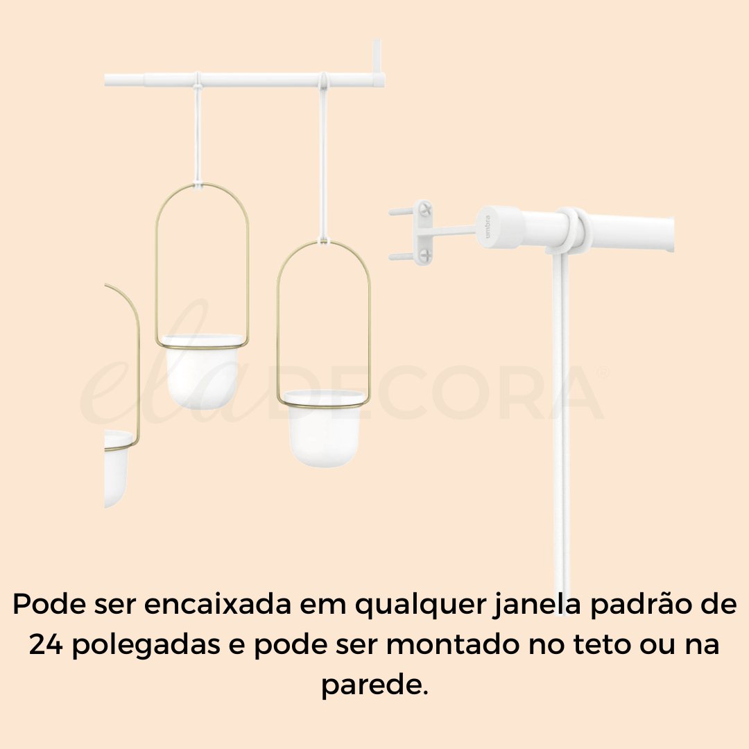 Conjunto com 3 Vasos Cachepot Suspensos Branco e Dourado