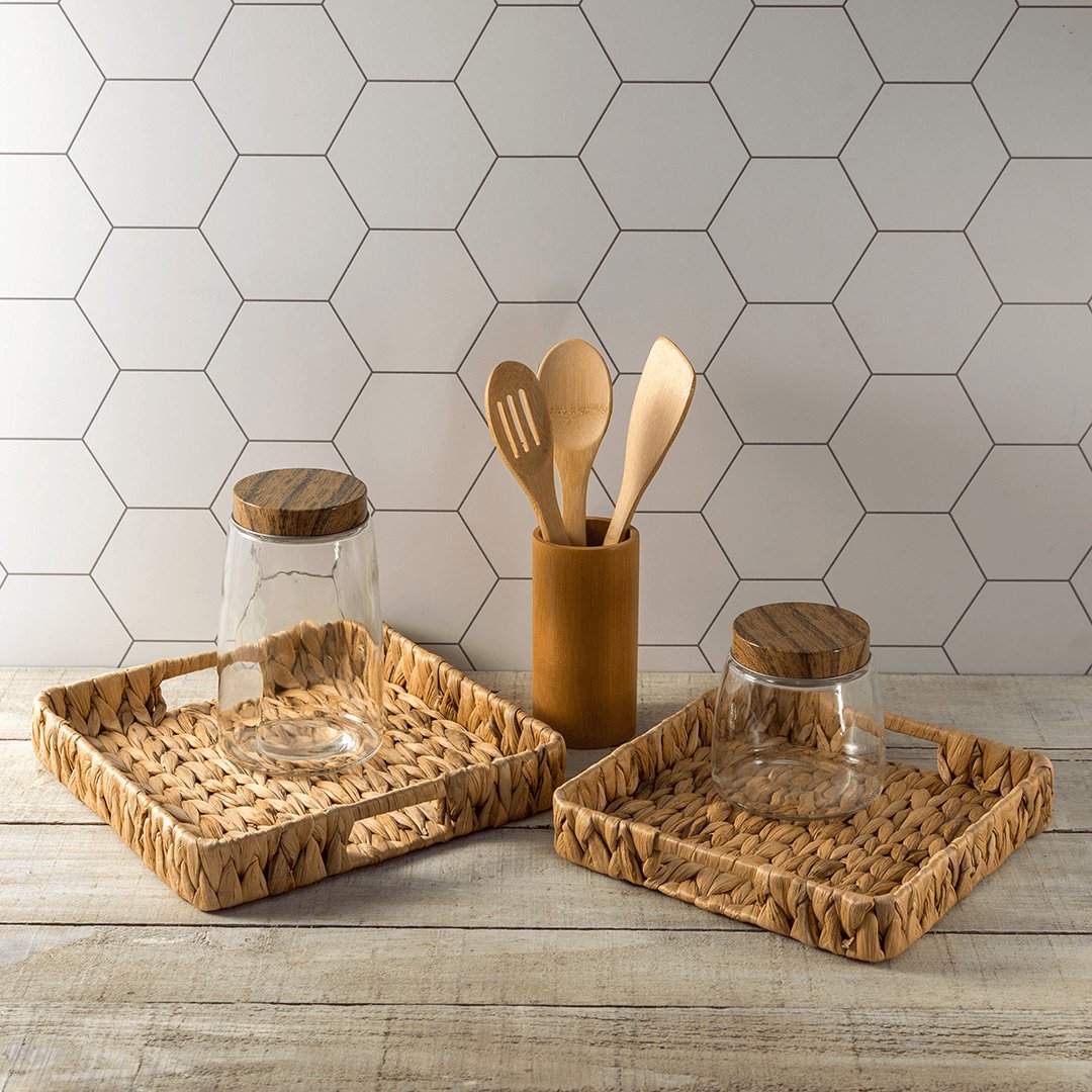 Conjunto de 3 Utensílios com Suporte de Bambu 30x8cm