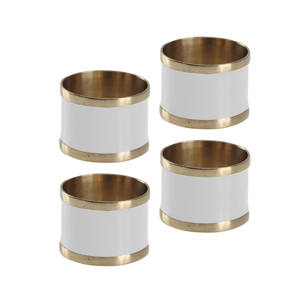 Conjunto de Anéis para Guardanapo Branco e Dourado - 5 x 5 cm