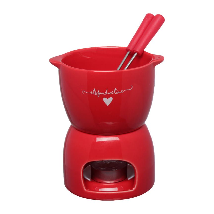 Conjunto de Fondue L'Amour em Cerâmica Vermelho 5 Peças 300ml