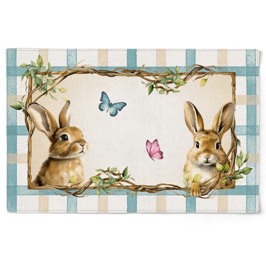 Conjunto de Jogo Americano Retangular Coelhos Xadrez Páscoa 48cm 2 Peças