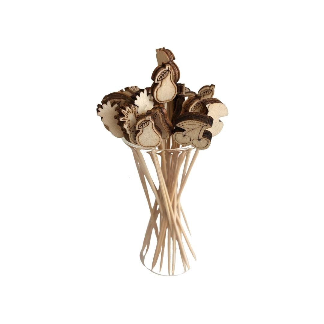 Conjunto de Palitos de Madeira Petiscos Frutas com 10 peças 10cm