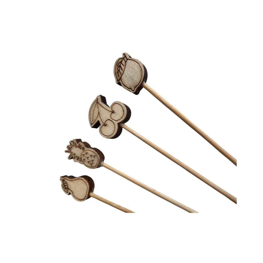Conjunto de Palitos de Madeira Petiscos Frutas com 10 peças 10cm