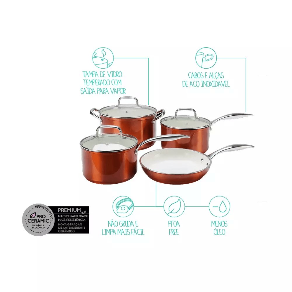 Conjunto de Panelas 4 Peças Caramelo Unique Brinox