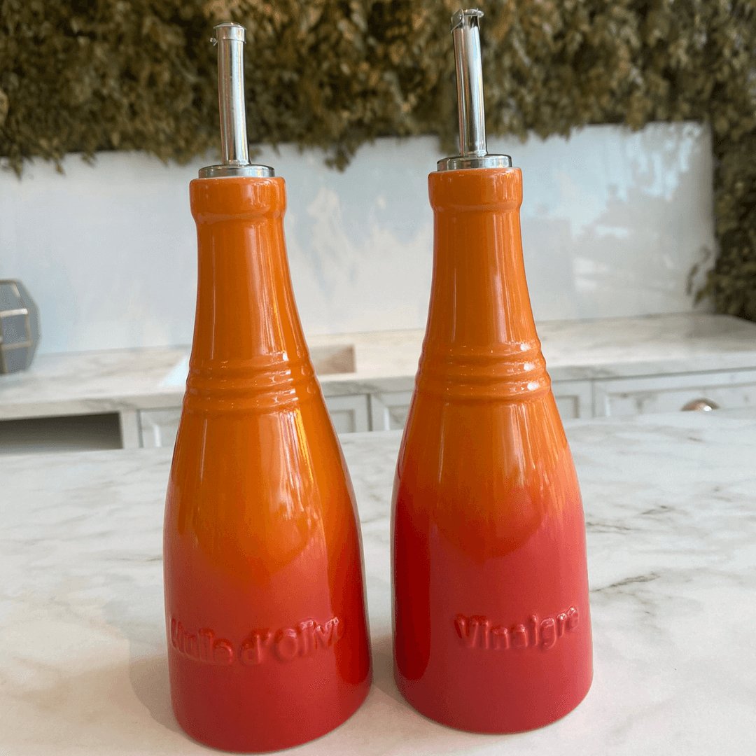 Conjunto Galheteiro Porta Óleo, Azeite e Vinagre Laranja Le Creuset