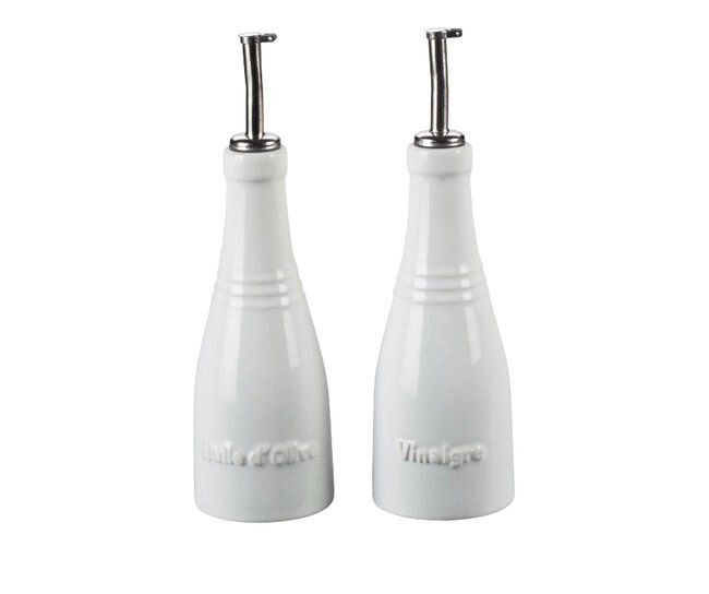 Conjunto Galheteiro Porta Óleo ou Azeite e Vinagre Branco Le Creuset