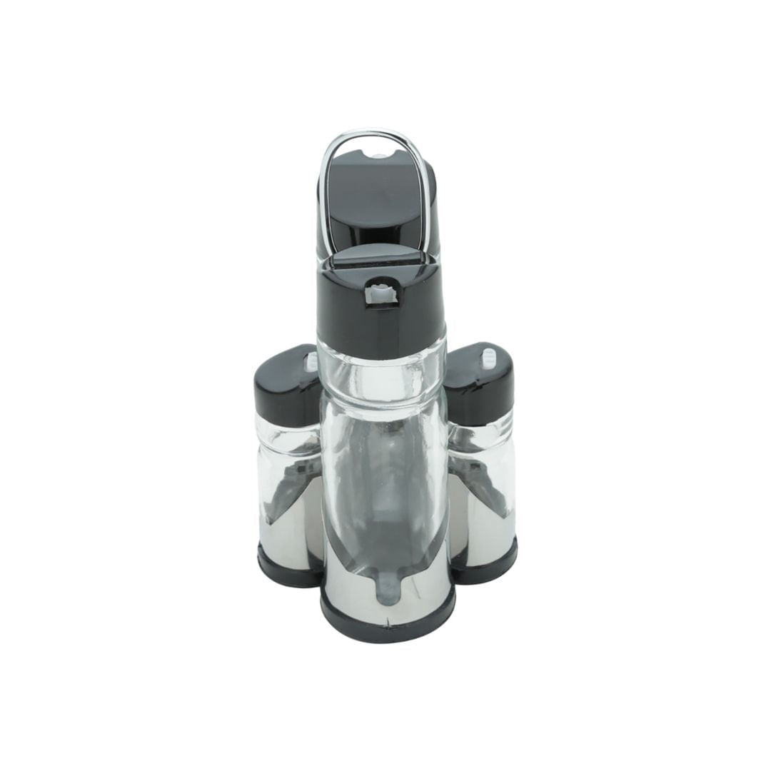 Conjunto Galheteiro Vidro Borossilicato Tampa Plástica com Suporte Donattelo 5 Peças