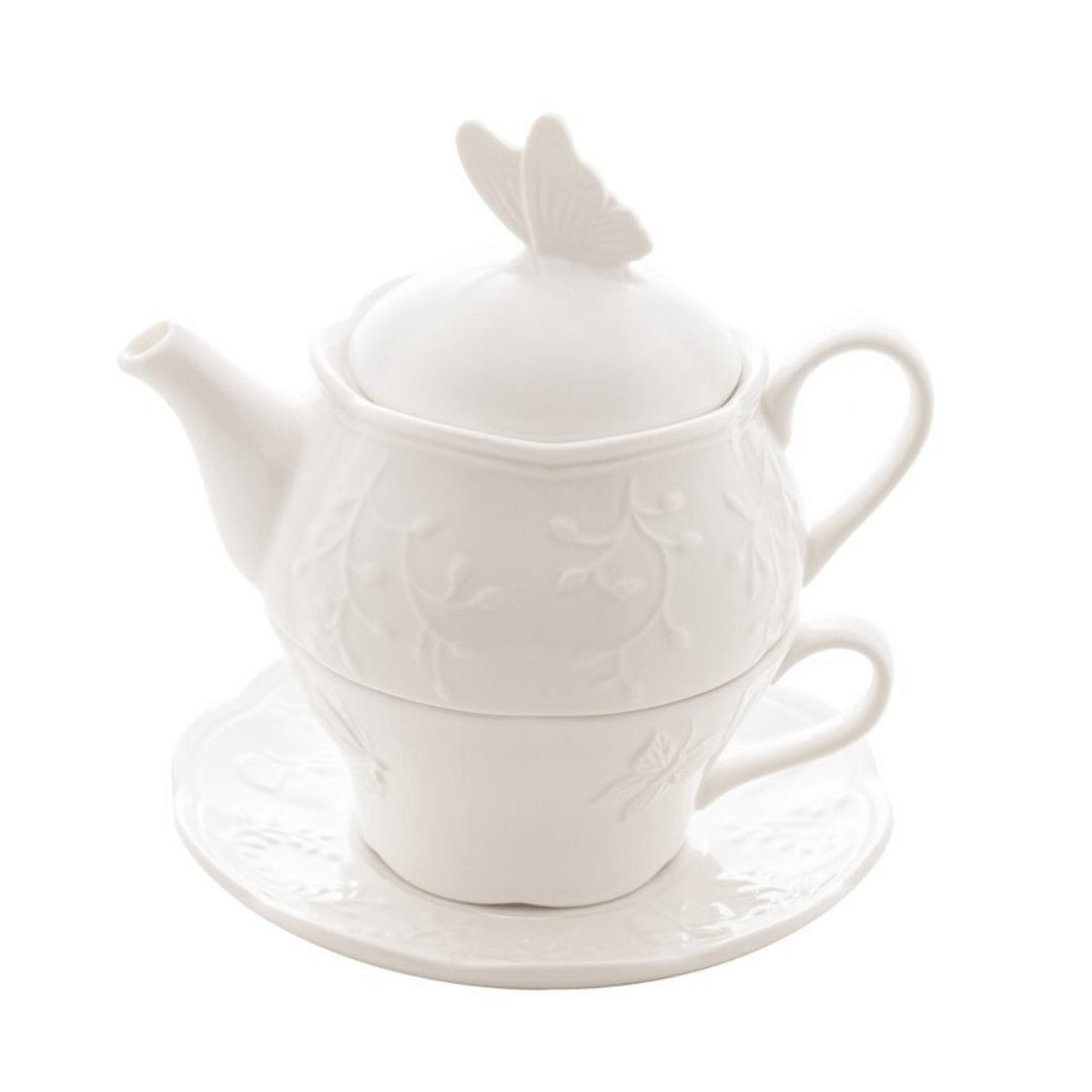 Conjunto para Chá 3 Peças de Porcelana New Bone Butterfly Flower