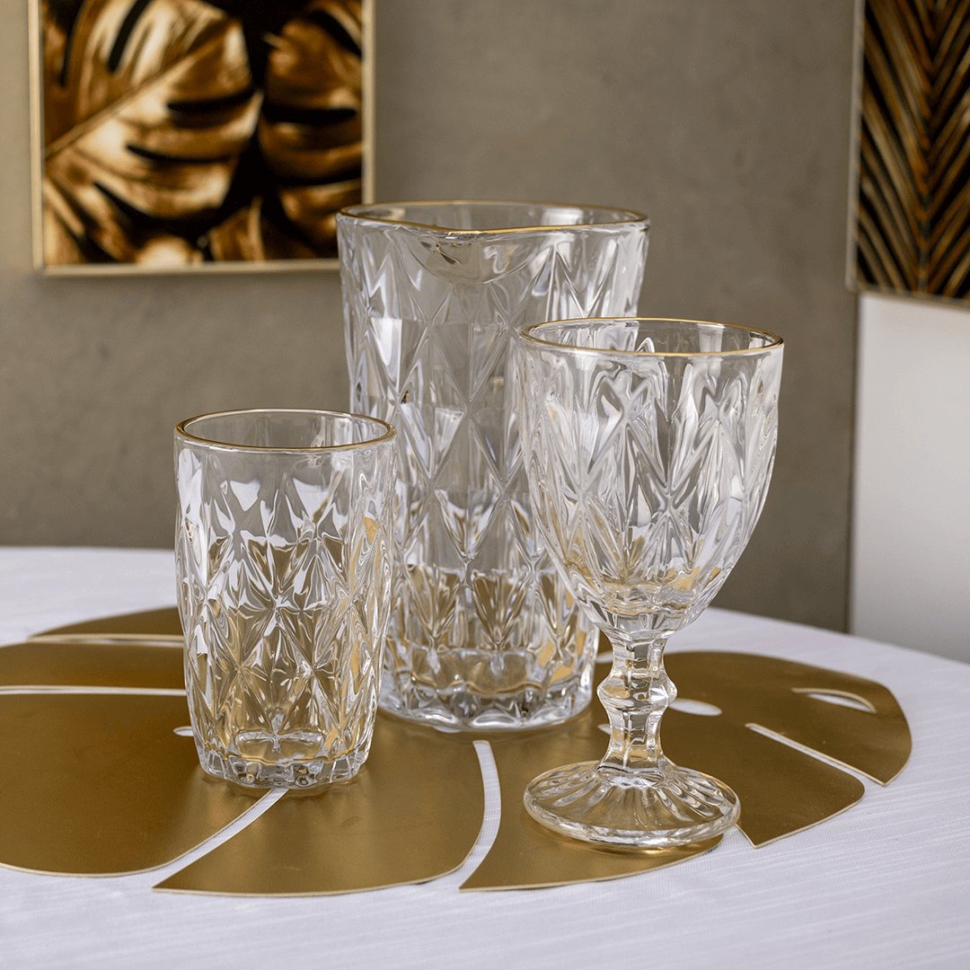 Copo Alto de Vidro Diamond com Fio de Ouro - 350ml