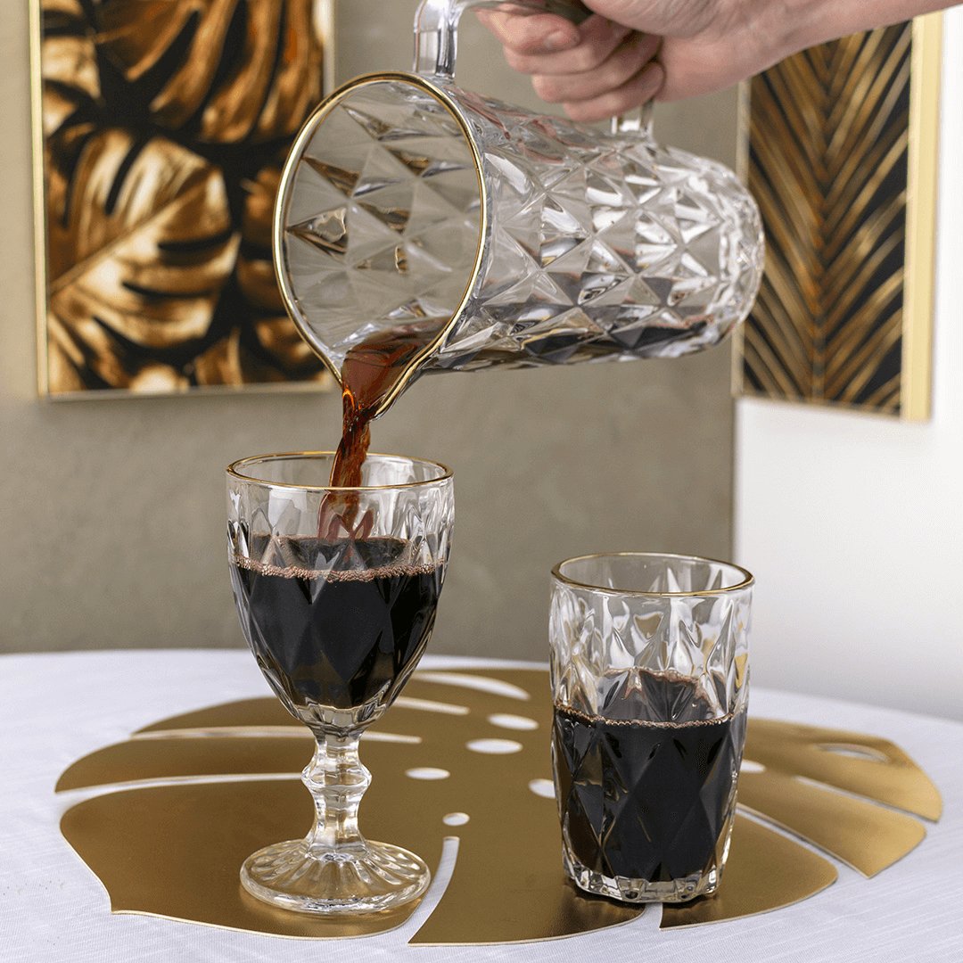 Copo Alto de Vidro Diamond com Fio de Ouro - 350ml