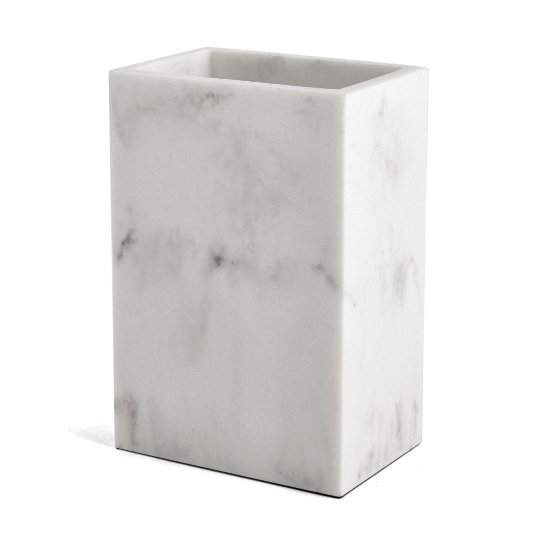 Copo Porta Escova Multiuso em Poliresina Branco Marmorizado 12cm