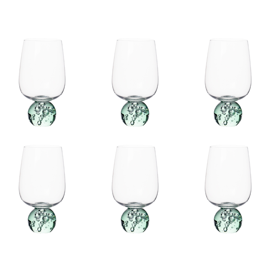 Jogo 6 Taças Base Esfera Verde e Transparente 580ml