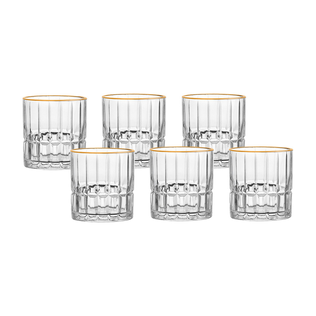 Jogo 6 Copos Baixos de Vidro Cristalle com Borda Dourada 310ml